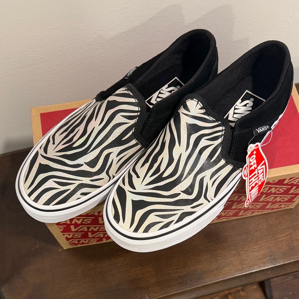 Vans Slip-On Zebra Print Black and White Sneakers